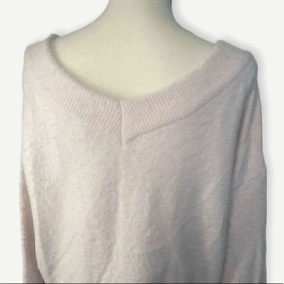 Topshop Brushed Bardot Double V-Neck Pink Sweater - Picture 7 of 9